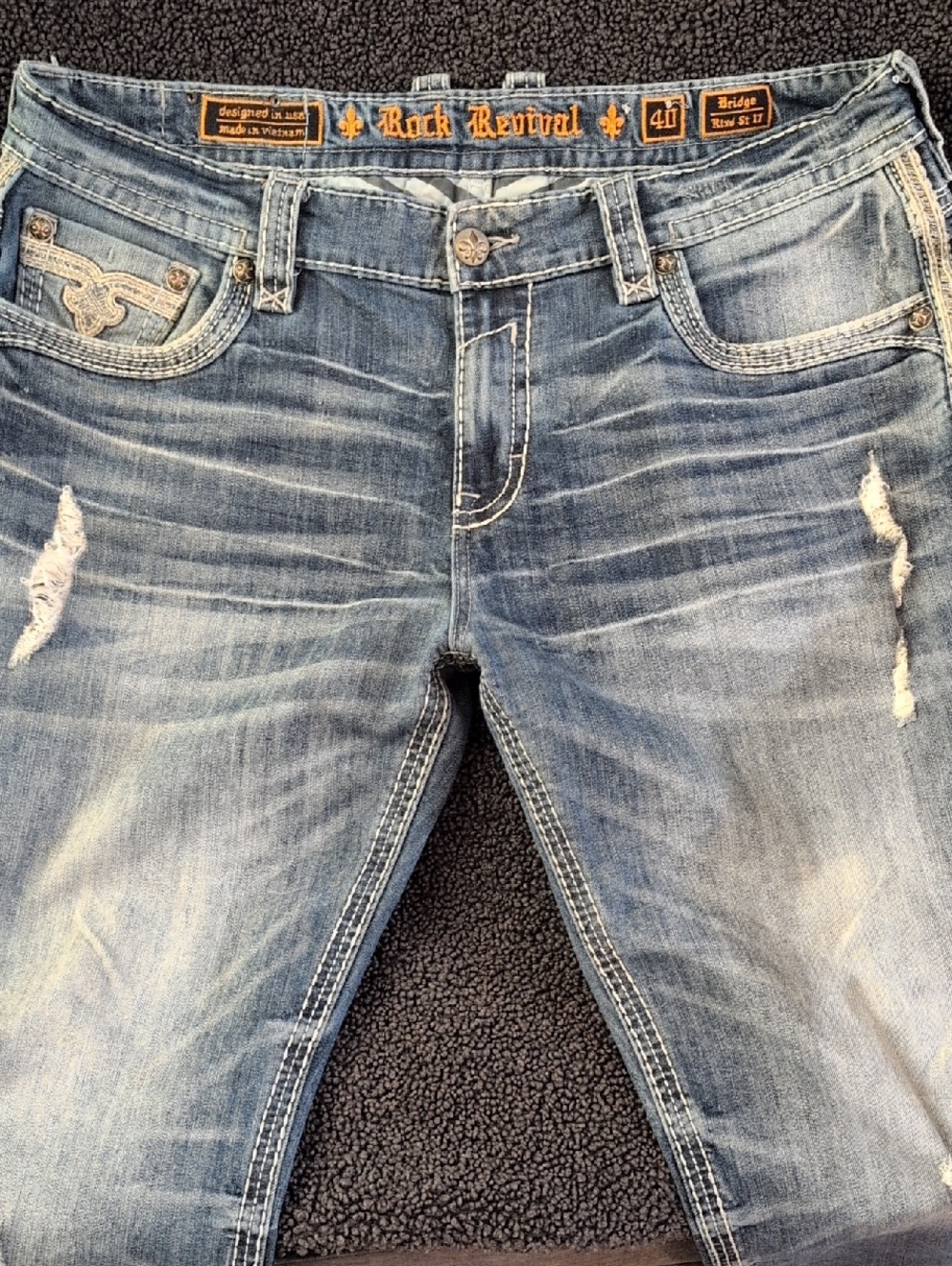 Rock Revival Men's Light Blue Distressed Relaxed Fit Jeans